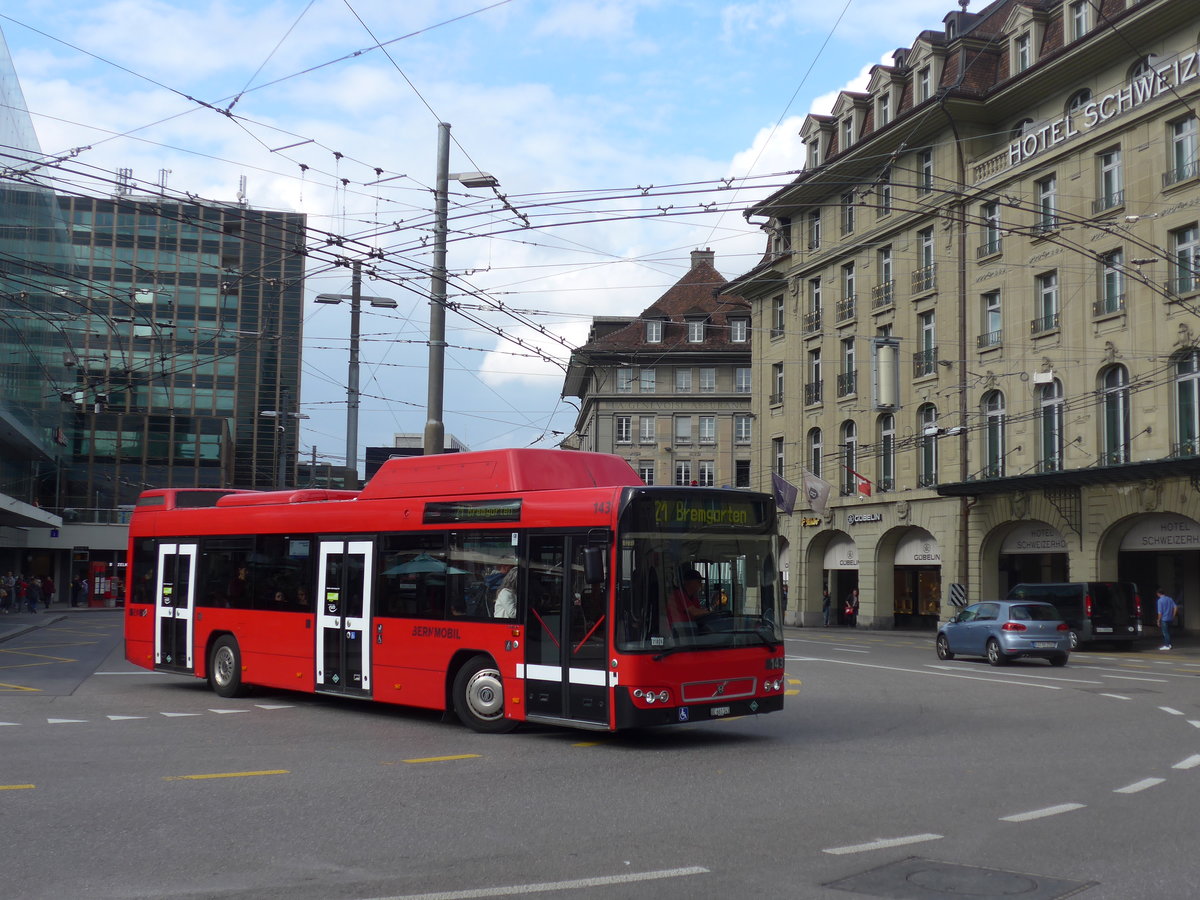(196'572) - Bernmobil, Bern - Nr. 143/BE 661'143 - Volvo am 3. September 2018 beim Bahnhof Bern
