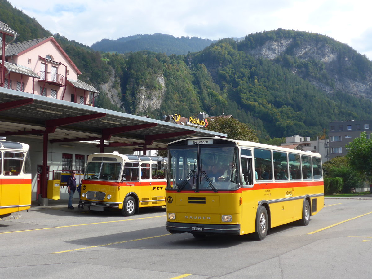 (197'712) - AVG Meiringen - Nr. 74/BE 607'481 - Saurer/R&J (ex PostAuto Berner Oberland; ex P 24'357) am 16. September 2018 in Meiringen, Postautostation