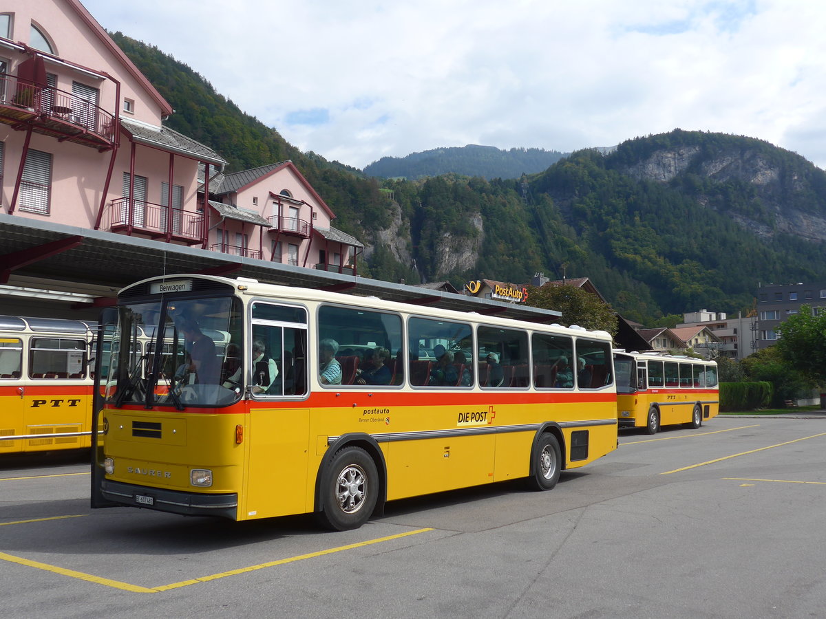 (197'714) - AVG Meiringen - Nr. 74/BE 607'481 - Saurer/R&J (ex PostAuto Berner Oberland; ex P 24'357) am 16. September 2018 in Meiringen, Postautostation