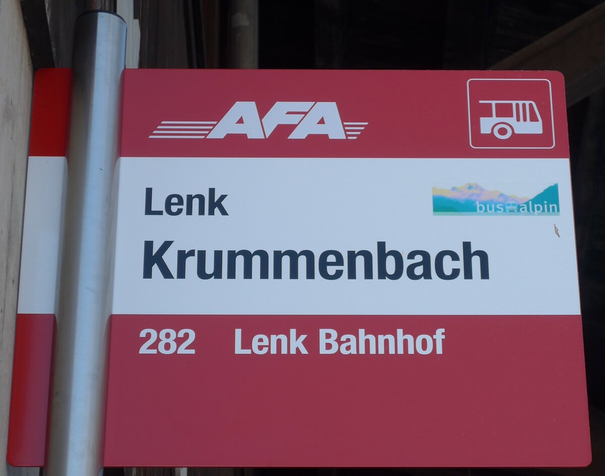(200'206) - AFA-Haltestellenschild - Lenk, Krummenbach - am 25. Dezember 2018