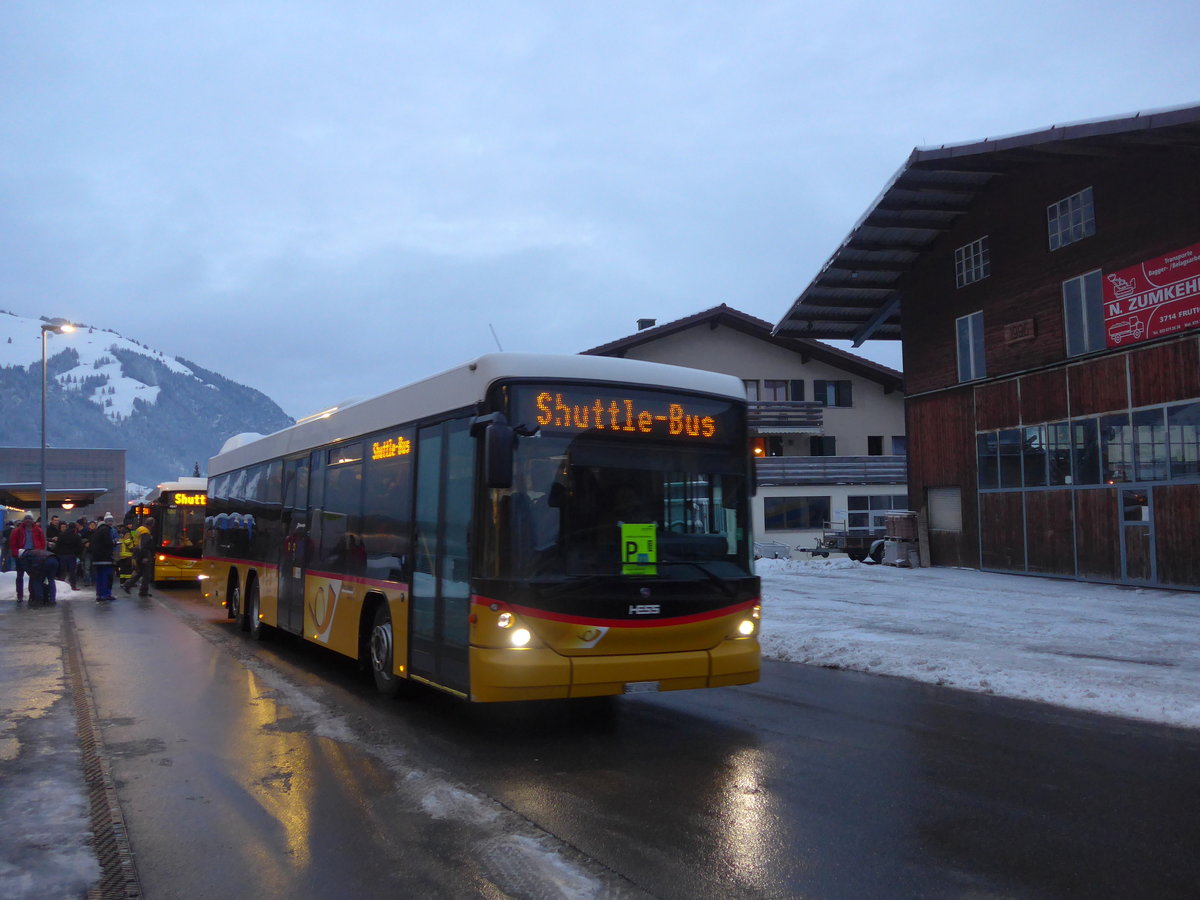 (200'700) - Engeloch, Riggisberg - Nr. 7/BE 447'403 - Scania/Hess am 12. Januar 2019 beim Bahnhof Frutigen