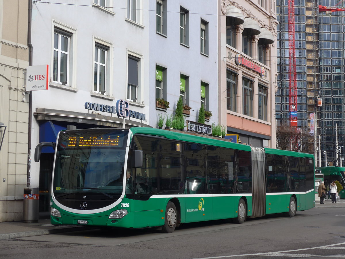 (201'504) - BVB Basel - Nr. 7026/BS 99'326 - Mercedes am 11. Februar 2019 beim Bahnhof Basel