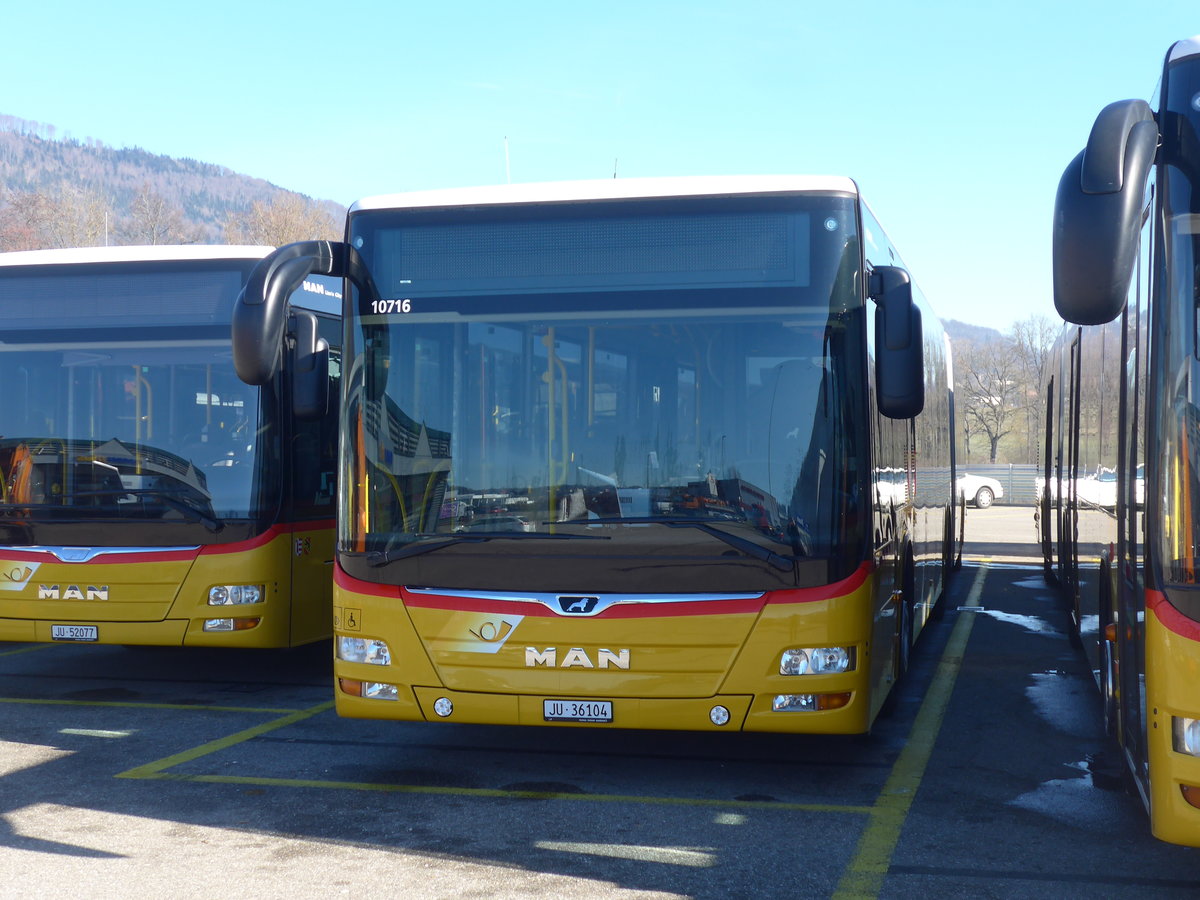 (201'587) - CarPostal Ouest - JU 36'104 - MAN am 16. Februar 2019 in Develier, Parkplatz