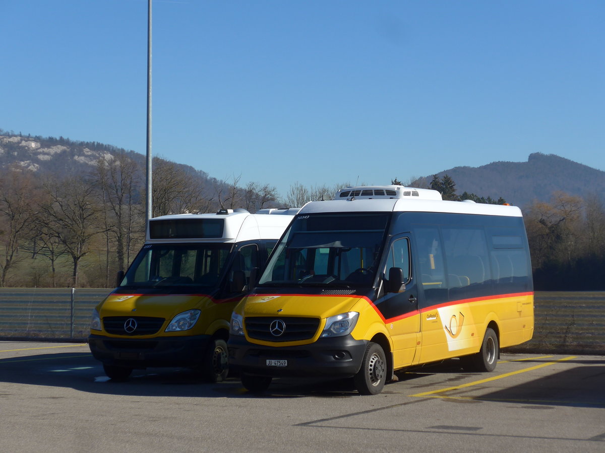 (201'599) - CarPostal Ouest - JU 47'549 - Mercedes (ex Nr. 2) am 16. Februar 2019 in Develier, Parkplatz