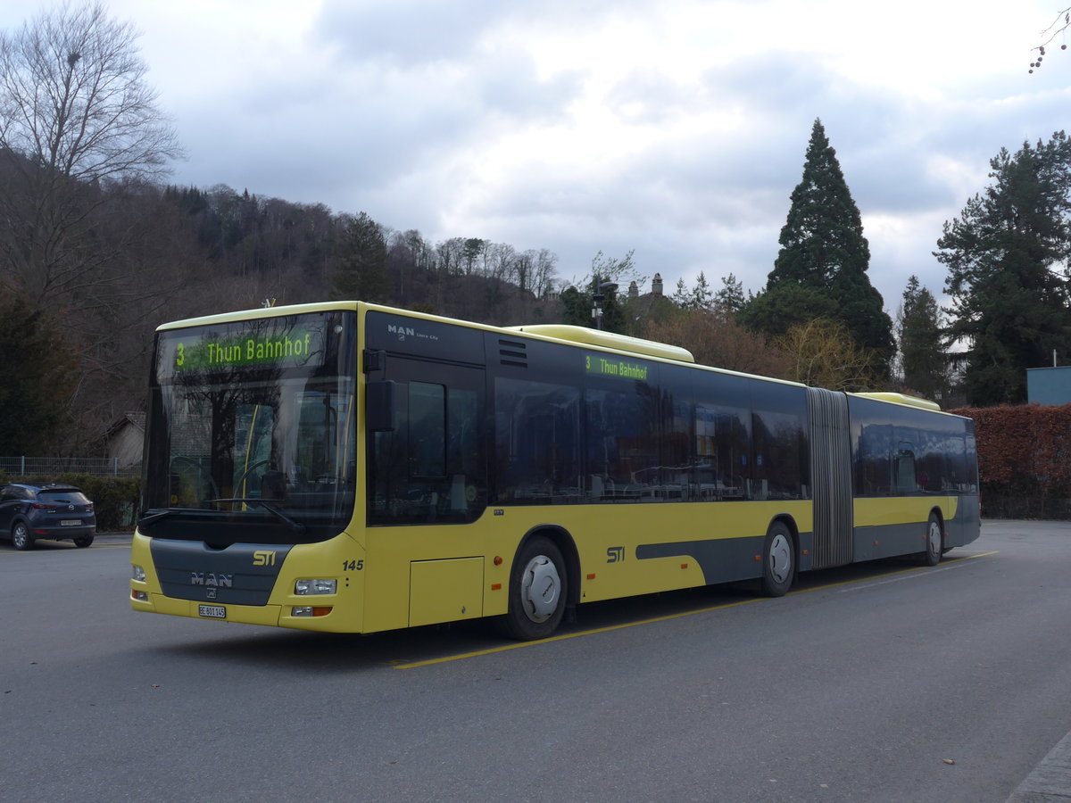 (202'141) - STI Thun - Nr. 145/BE 801'145 - MAN am 11. Mrz 2019 bei der Schifflndte Thun