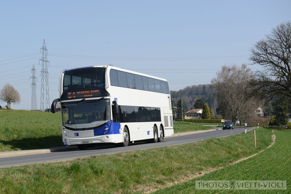 2022-03-28, TL Morrens Route de Cugy.
Autobus à deux étages Alexander Dennis N° 553

Si la photo vous intéresse merci de me contacter
photos-vietti-violi@ik.me