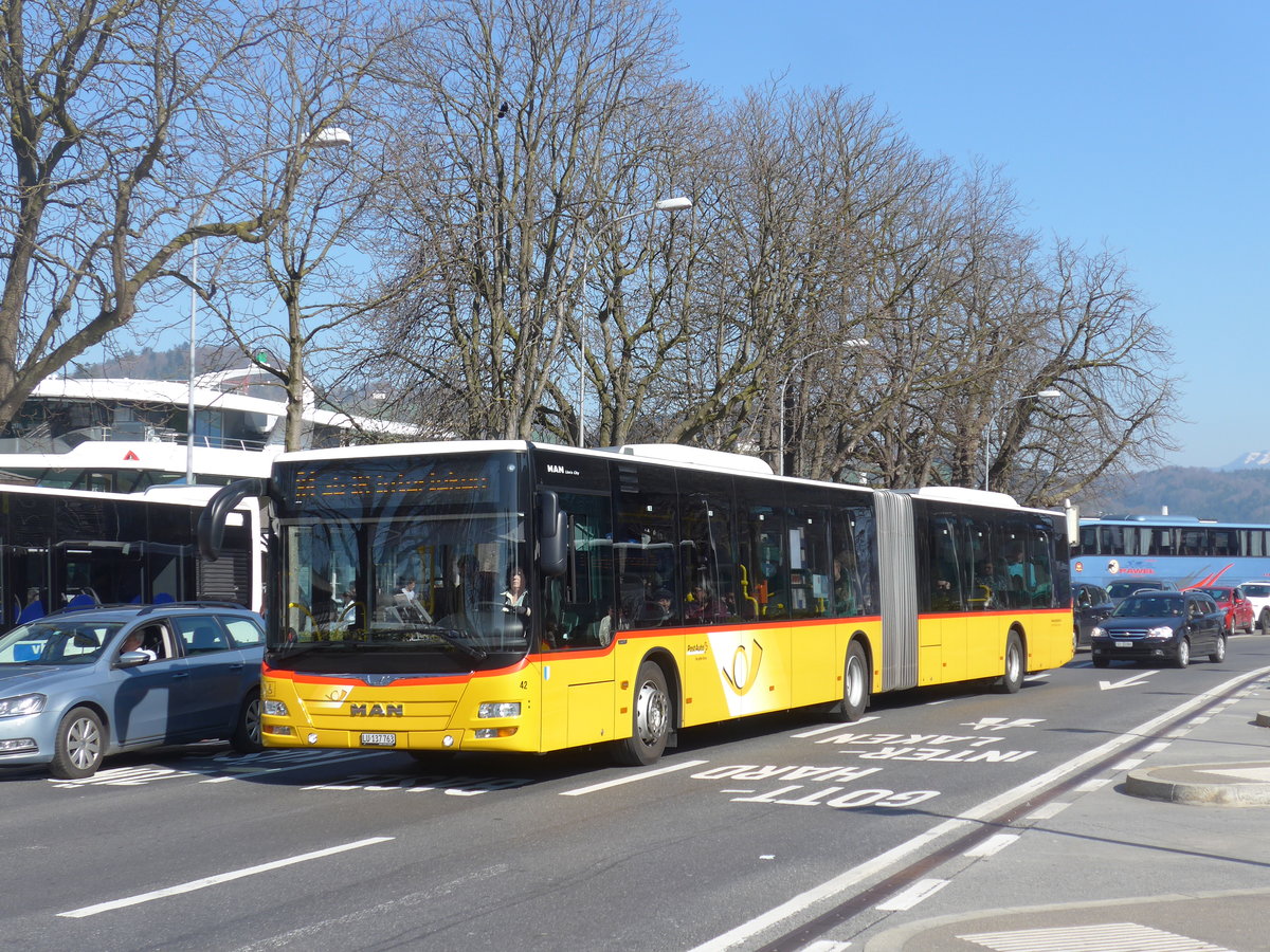 (203'001) - SB Trans, Sursee - Nr. 42/LU 137'763 - MAN (ex Stirnimann, Neuenkirch Nr. 42) am 23. Mrz 2019 beim Bahnhof Luzern