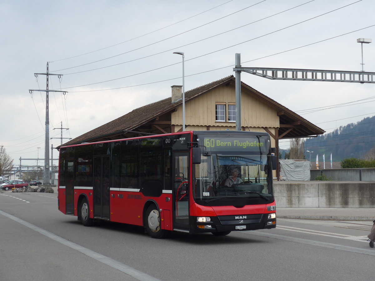 (203'655) - Bernmobil, Bern - Nr. 477/BE 716'477 - MAN/Gppel (ex Peyer, Niederwangen Nr. 377) am 14. April 2019 beim Bahnhof Mnsingen