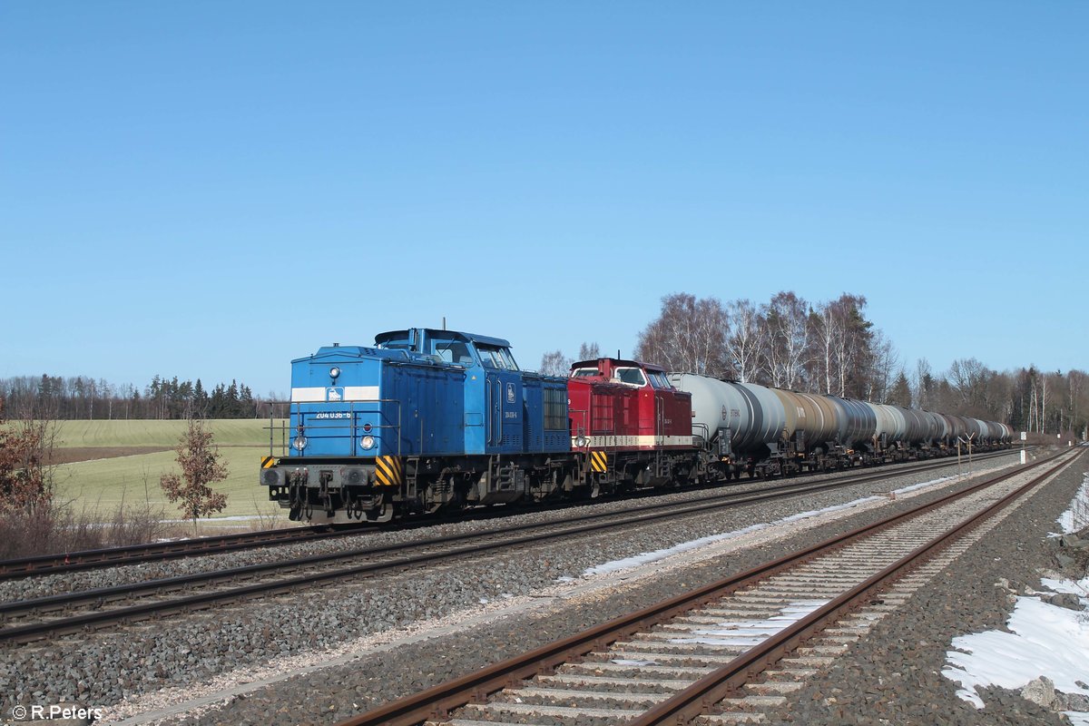 204 036 PRESS und 204 347 MTEG ziehen ein Kesselzug f�rn Hauer in Weiden/Oberpfalz kurz vor Wiesau/Oberpfalz. 16.02.19