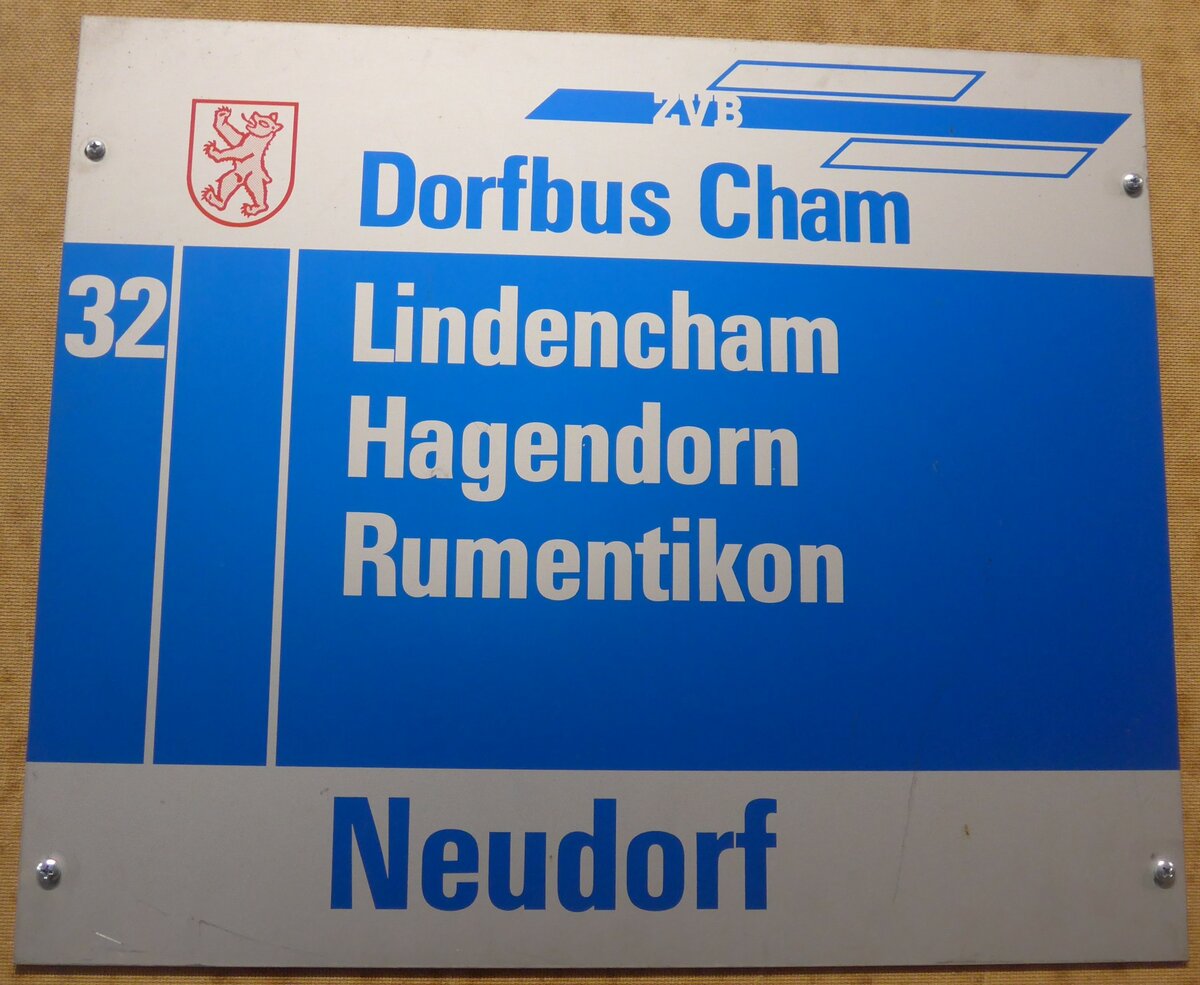 (205'238) - ZVB-Haltestellenschild - Cham, Neudorf - am 18. Mai 2019 in Neuheim, ZDT