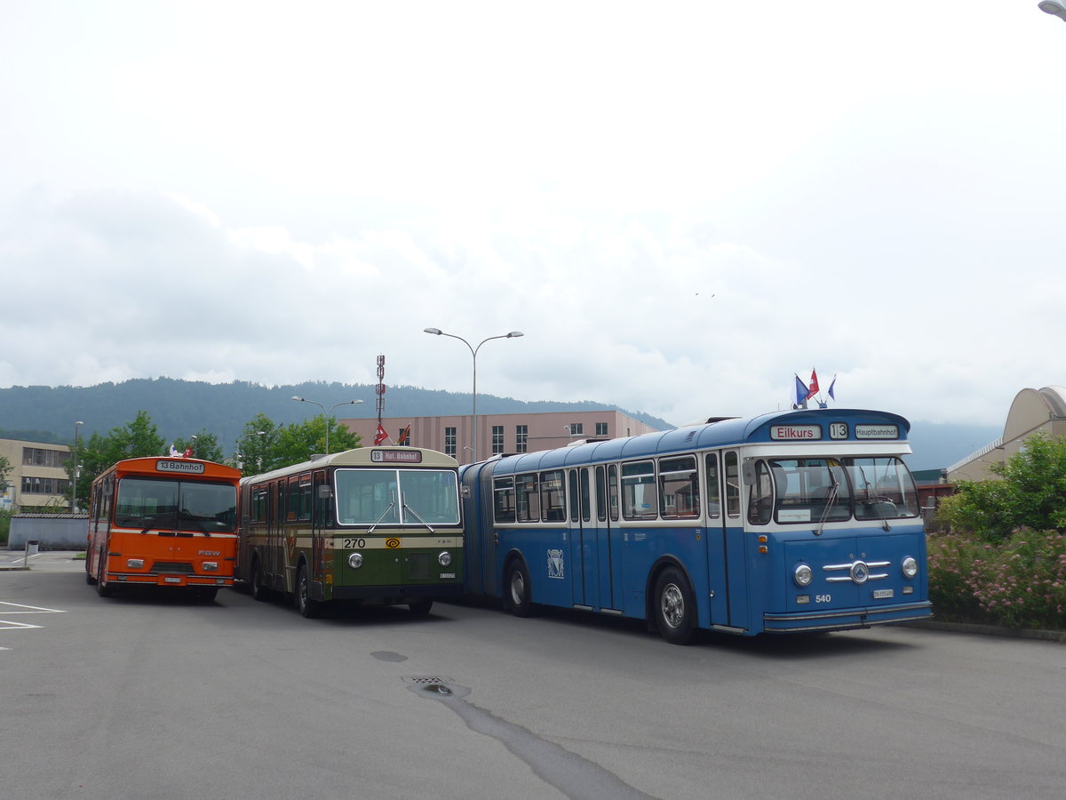 (206'581) - ZVB Zug (RWB) - Nr. 35/ZH 797'215 - FBW/Hess + SVB Bern (Bernmobil historique) - Nr. 270/BE 113'270 - FBW/SWS-Gangloff + VBZ Zrich (TMZ) - Nr. 540/ZH 315'491 - Saurer/Saurer (ex Nr. 7540; ex Nr. 540) am 22. Juni 2019 in Emmenbrcke, Debrunner Acifer