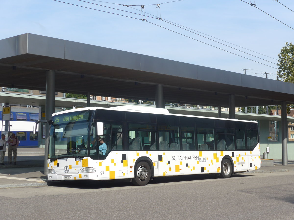 (209'586) - SB Schaffhausen - Nr. 27/SH 54'327 - Mercedes (ex Nr. 12) am 14. September 2019 beim Bahnhof Schaffhausen