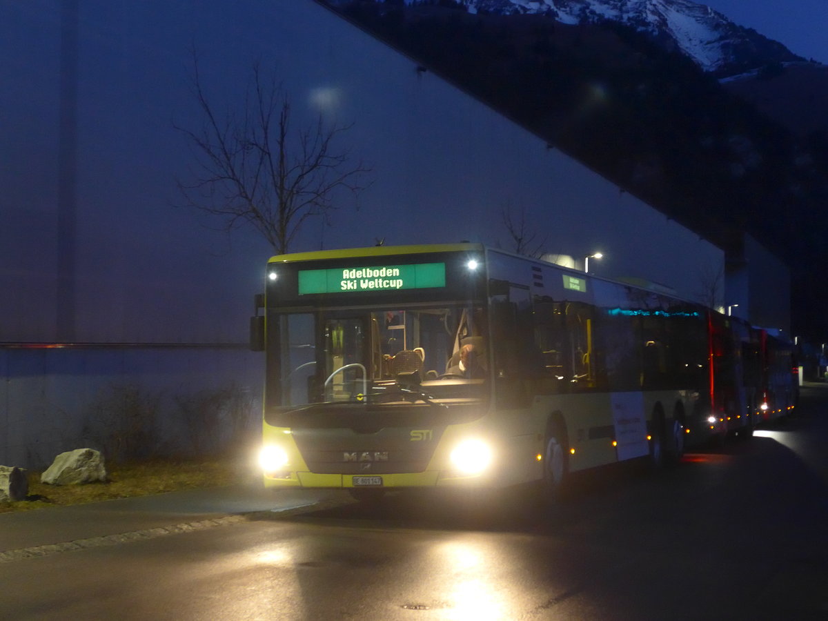 (213'448) - STI Thun - Nr. 147/BE 801'147 - MAN am 11. Januar 2020 beim Bahnhof Frutigen