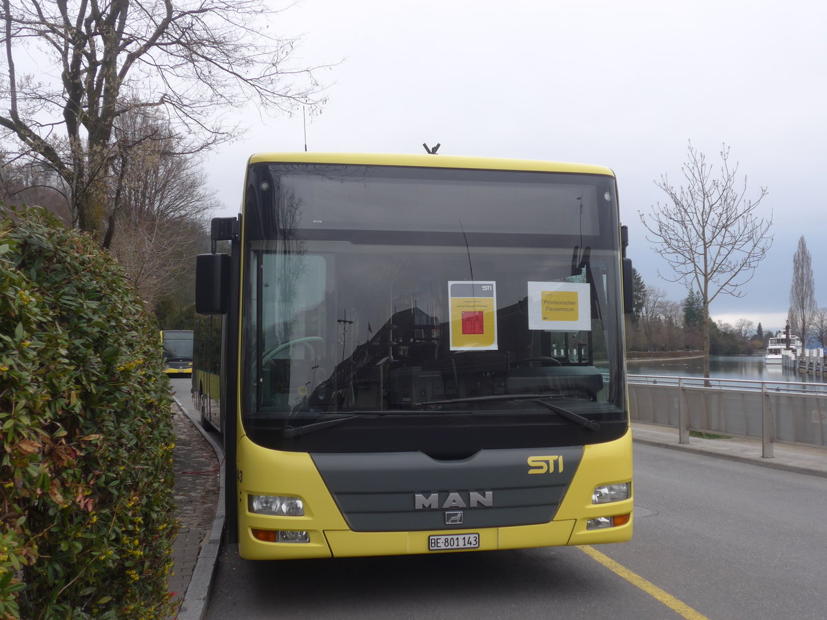 (215'362) - STI Thun - Nr. 143/BE 801'143 - MAN am 22. Mrz 2020 bei der Schifflndte Thun