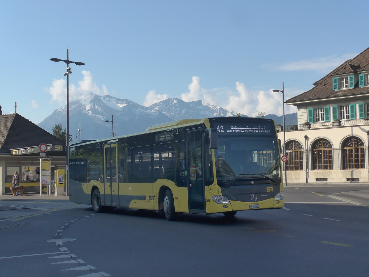 (216'468) - STI Thun - Nr. 501/BE 408'501 - Mercedes am 26. April 2020 beim Bahnhof Thun