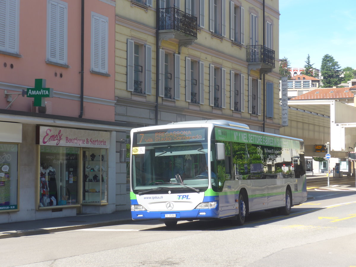 (217'283) - TPL Lugano - Nr. 308/TI 75'765 - Mercedes am 24. Mai 2020 in Lugano, Centro