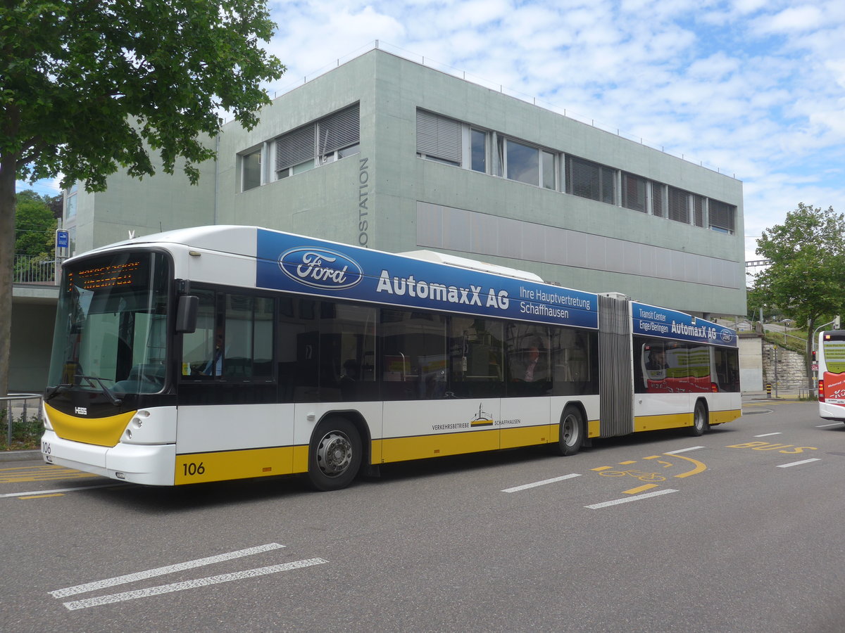 (217'718) - VBSH Schaffhausen - Nr. 106 - Hess/Hess Gelenktrolleybus am 8. Juni 2020 beim Bahnhof Schaffhausen