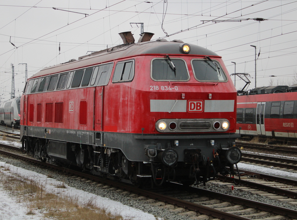 218 834 beim Rangieren am 30.01.2026 im Rostocker Hbf.