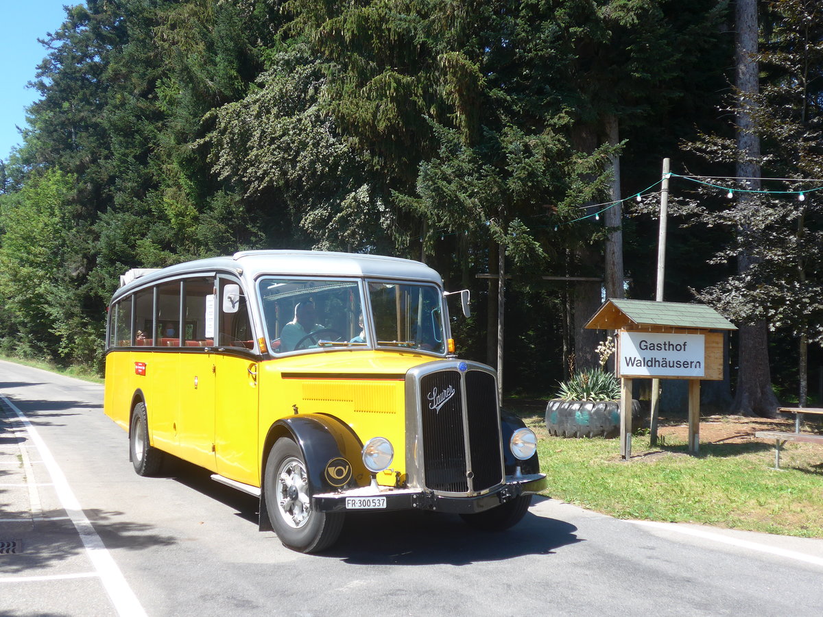 (219'579) - Schlapp, Cottens - FR 300'537 - Saurer/Saurer (ex SATEG, Lausanne; ex P 23'086; ex P 2138) am 9. August 2020 in Waldhusern, Kurhaus