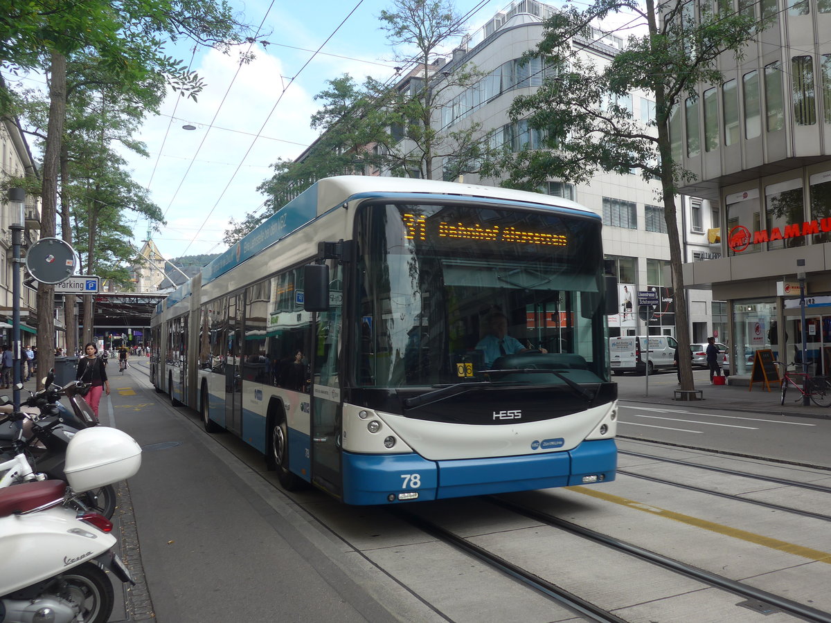 (220'959) - VBZ Zrich - Nr. 78 - Hess/Hess Doppelgelenktrolleybus am 22. September 2020 in Zrich, Lwenstrasse