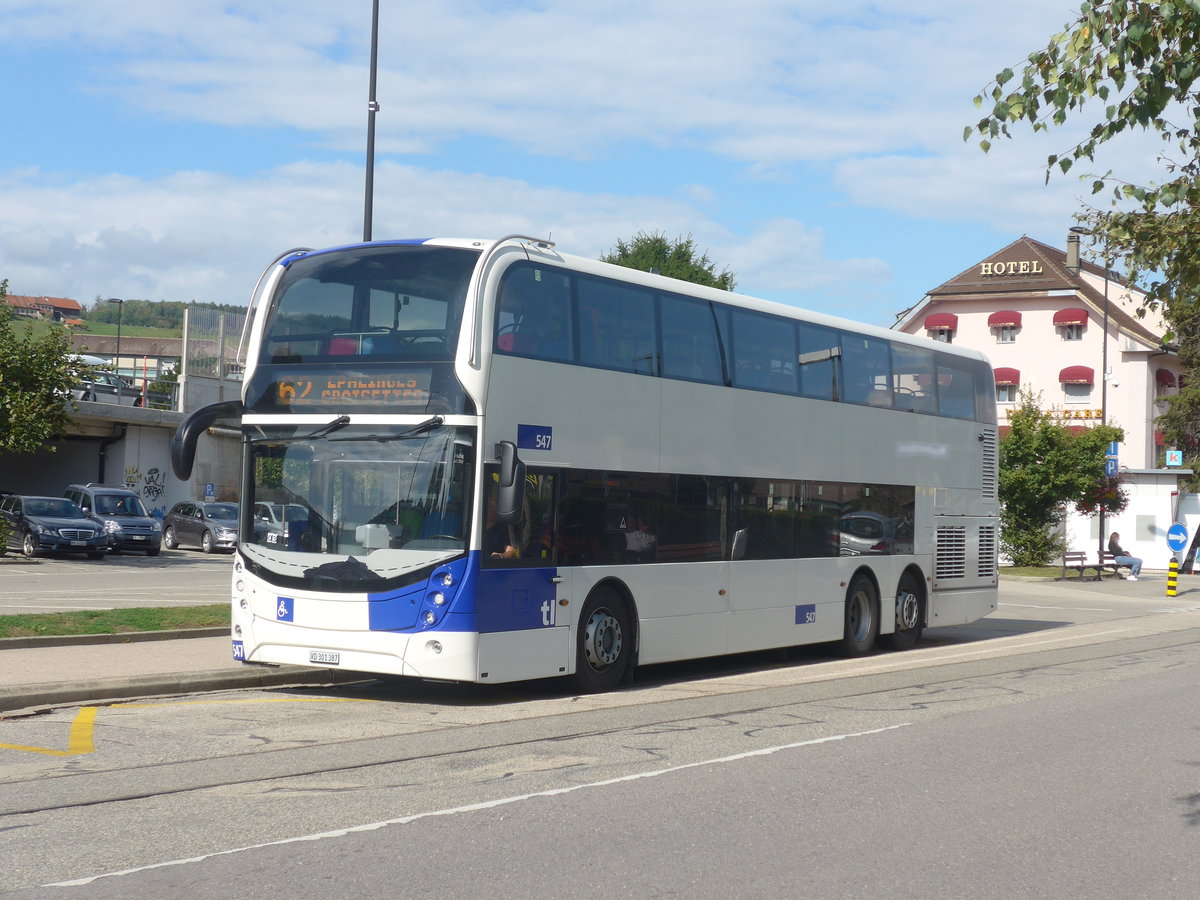 (221'112) - TL Lausanne - Nr. 547/VD 301'387 - Alexander Dennis am 23. September 2020 beim Bahnhof Moudon