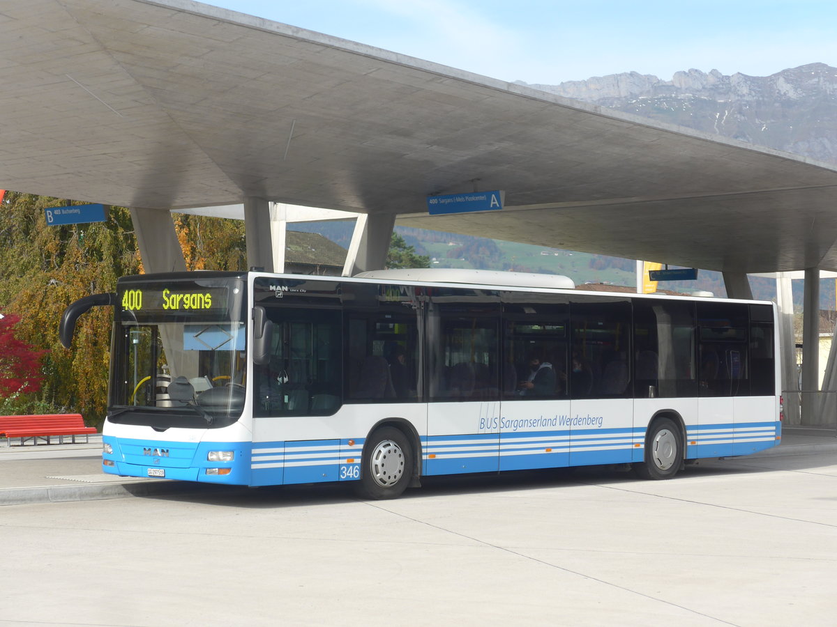 (222'399) - BSW Sargans - Nr. 346/SG 297'519 - MAN am 22. Oktober 2020 beim Bahnhof Buchs