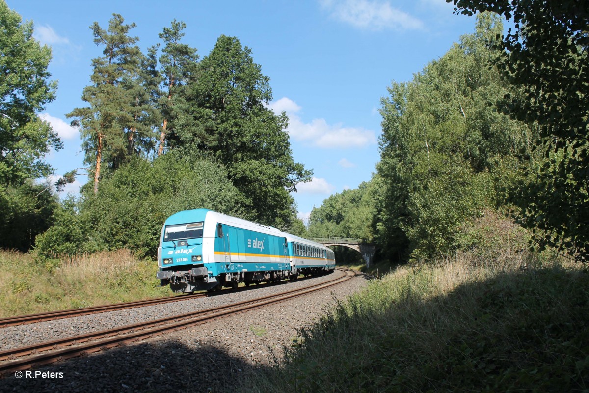 223 061 mit AlX84113 Hof nach M�nchen in der Kurve bei Sch�nfeld. 05.09.13