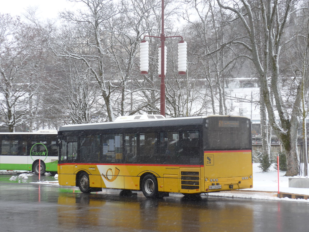 (224'177) - CarPostal Ouest - NE 116'456 - Solaris am 14. Mrz 2021 beim Bahnhof La Chaux-de-Fonds