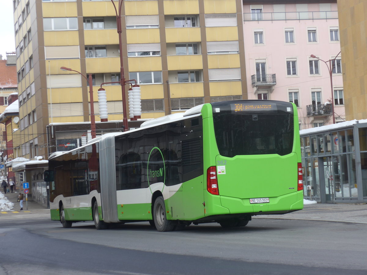 (224'263) - transN, La Chaux-de-Fonds - Nr. 362/NE 145'362 - Mercedes am 20. Mrz 2021 beim Bahnhof La Chaux-de-Fonds