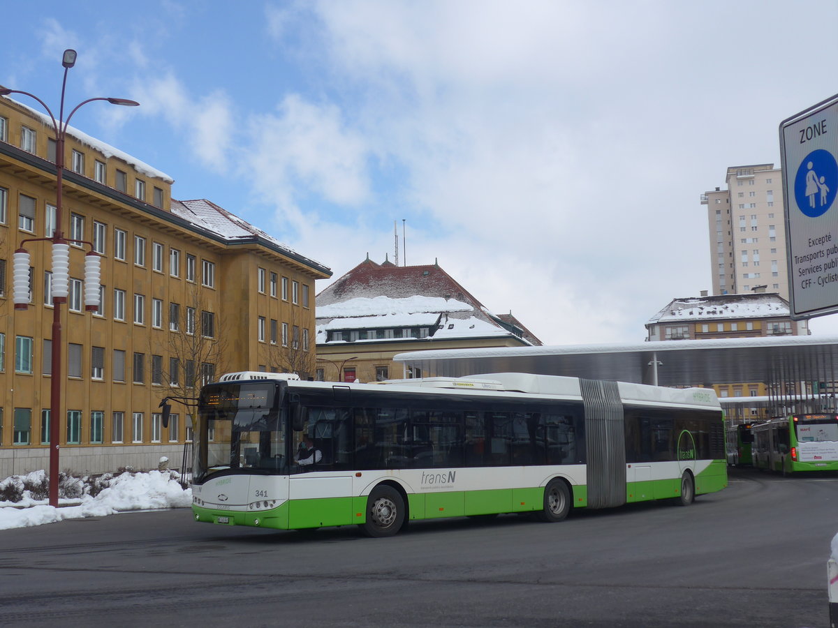 (224'267) - transN, La Chaux-de-Fonds - Nr. 341/NE 145'341 - Solaris am 20. Mrz 2021 beim Bahnhof La Chaux-de-Fonds