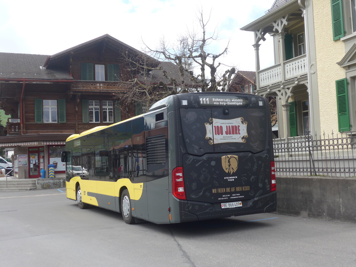 (225'308) - STI Thun - Nr. 409/BE 866'409 - Mercedes am 27. April 2021 beim Bahnhof Zweisimmen