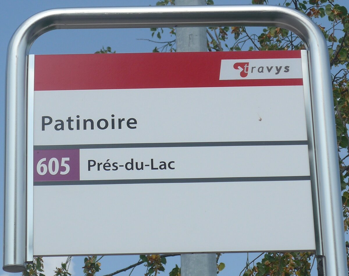 (227'310) - travys-Haltestellenschild - Yverdon, Patinoire - am 15. August 2021