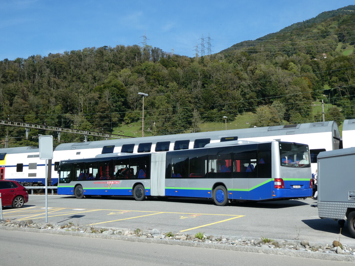 (228'603) - AS Engi - Nr. 15/GL 165 - MAN (ex TPL Lugano Nr. 438; ex Ryffel, Uster; ex Stucki, Porrentruy; ex SBC Chur Nr. 91) am 2. Oktober 2021 beim Bahnhof Ziegelbrcke