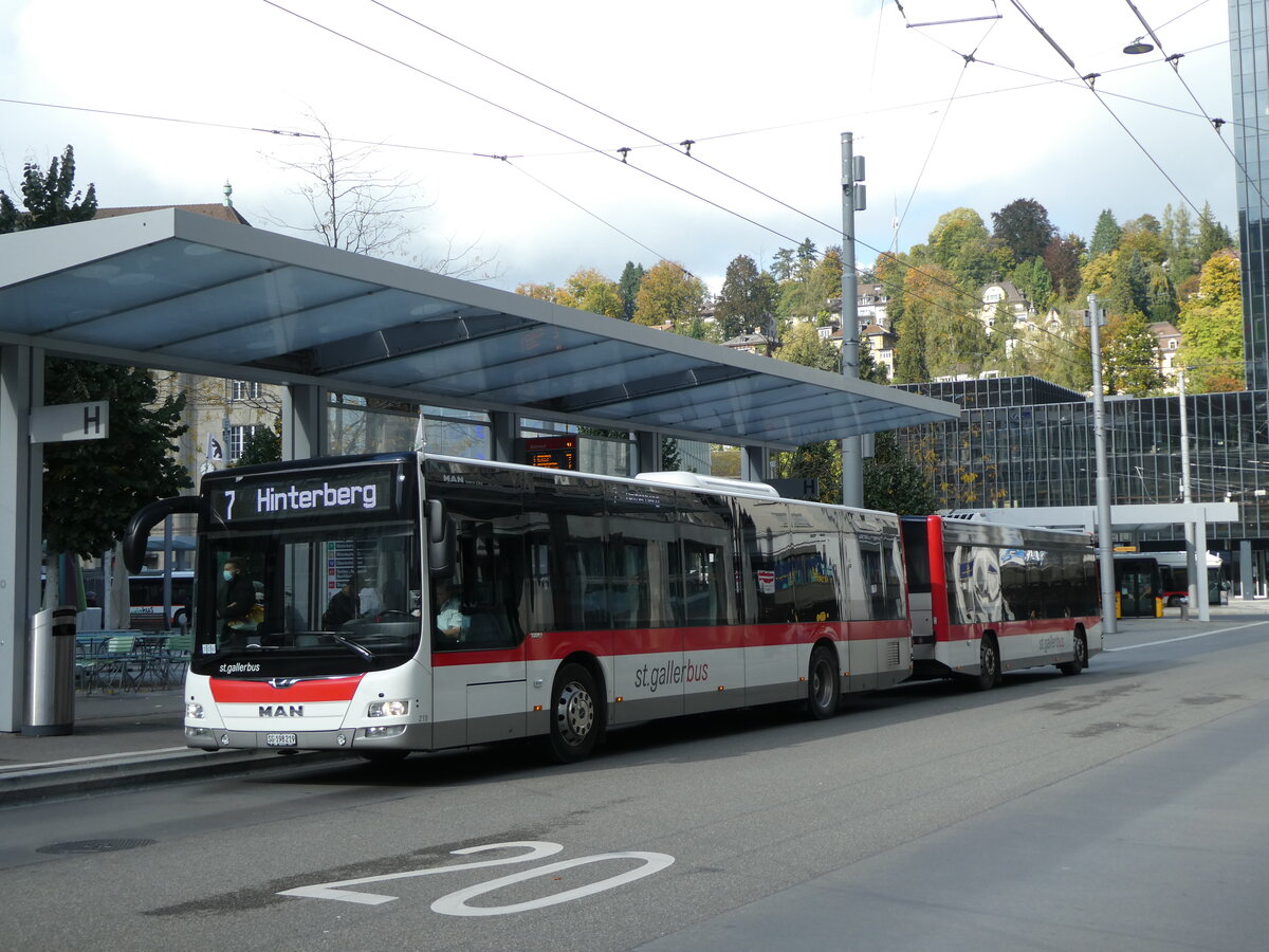 (229'103) - St. Gallerbus, St. Gallen - Nr. 219/SG 198'219 - MAN am 13. Oktober 2021 beim Bahnhof St. Gallen