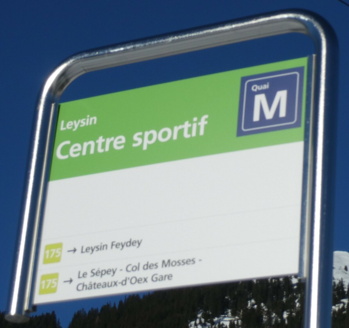 (231'449) - tpc-Haltestellenschild - Leysin, Centre sportif - am 18. Dezember 2021