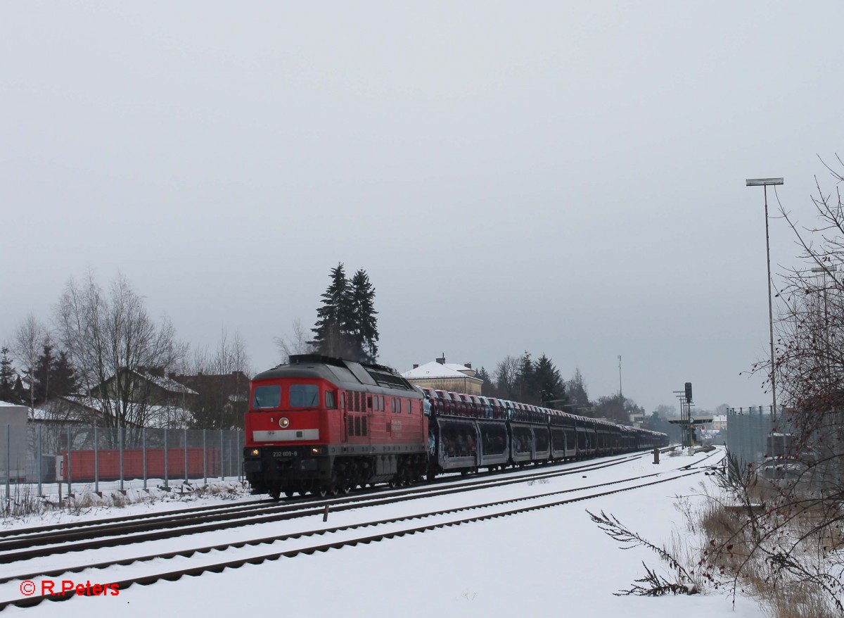 232 609 mit dem 47390 Autozug XTCH - NN in Wiesau.29.01.14