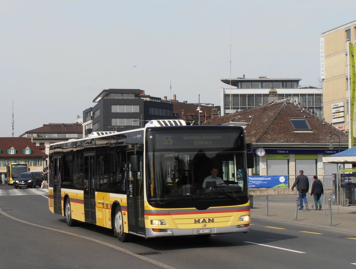 (233'829) - STI Thun - Nr. 130/BE 801'130 - MAN am 12. Mrz 2022 beim Bahnhof Thun