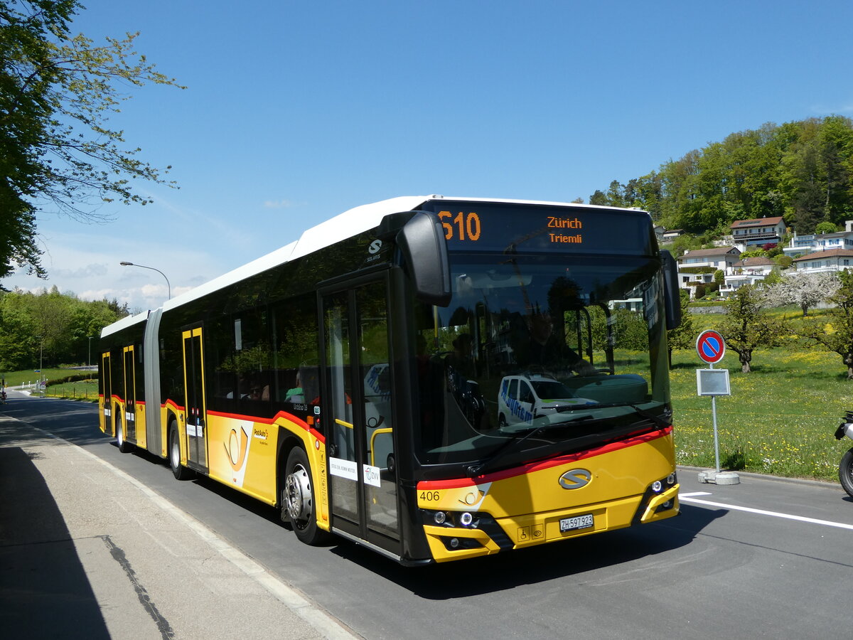 (235'030) - PostAuto Zrich - Nr. 406/ZH 597'923 - Solaris am 2. Mai 2022 in Ringlikon, Langwis