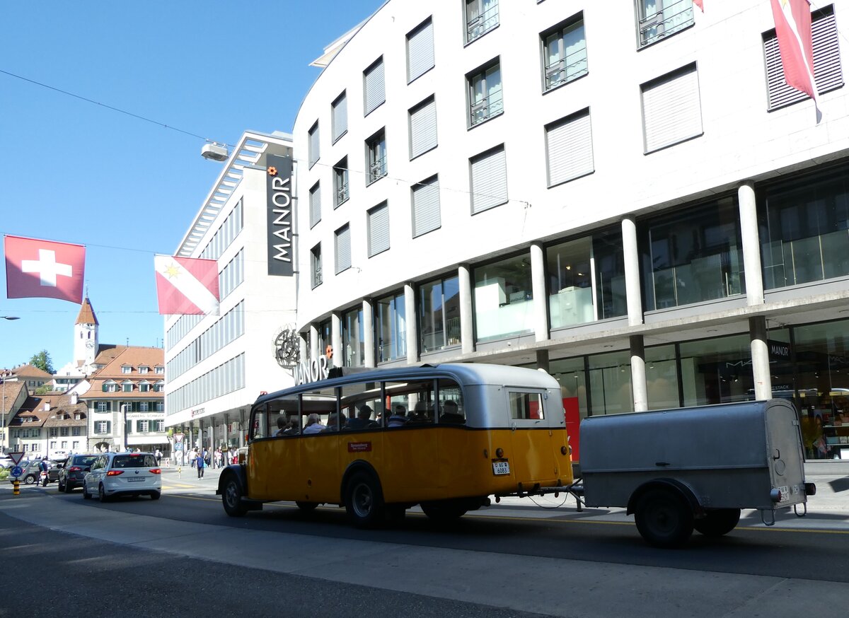 (237'020) - Holliger, Gontenschwil - AG 6083 - Saurer/Saurer (ex AAGL Liestal; ex LLB Susten; ex Tischhauser, Oberschan) am 11. Juni 2022 in Thun, Bahnhofstrasse