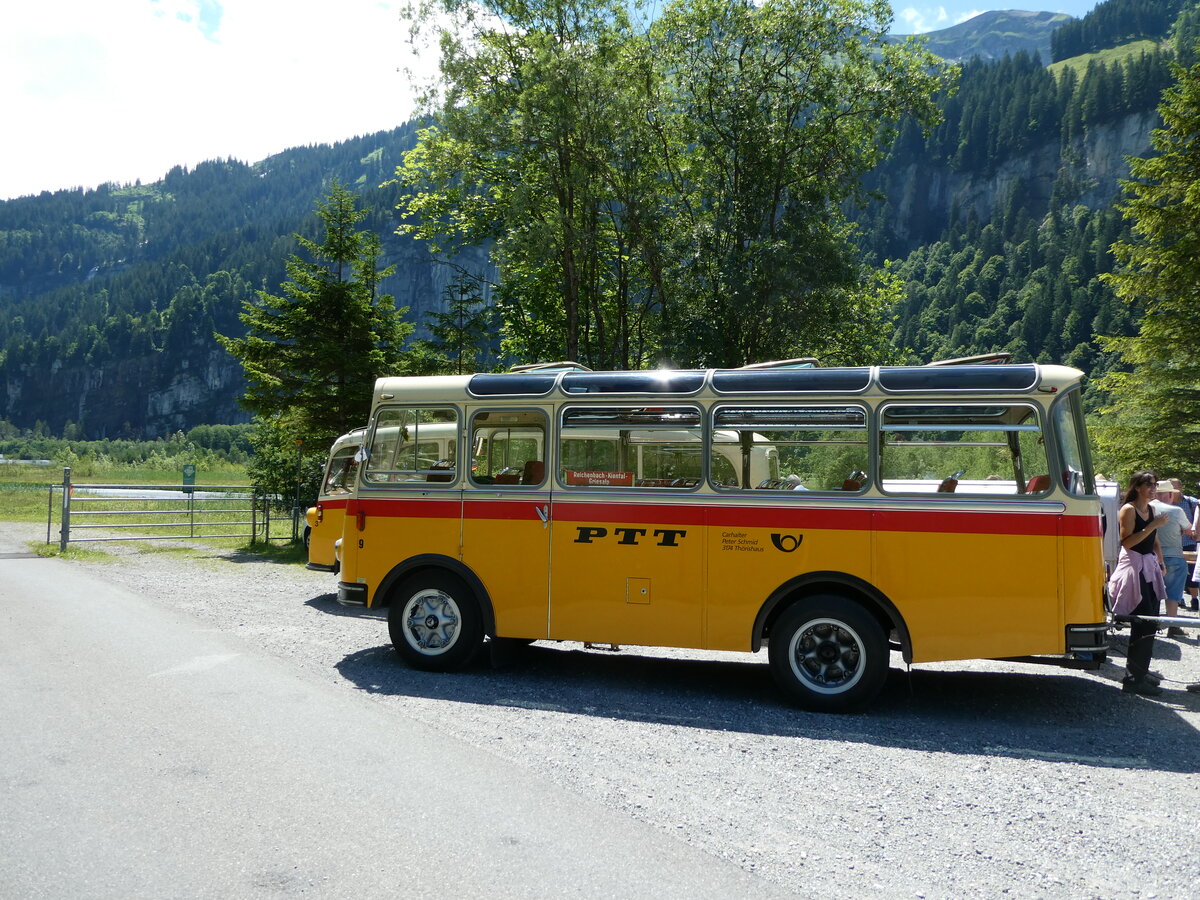 (237'622) - Schmid, Thrishaus - Nr. 9/BE 26'105 - Saurer/R&J (ex Geiger, Adelboden Nr. 9) am 26. Juni 2022 in Kiental, Tschingelsee