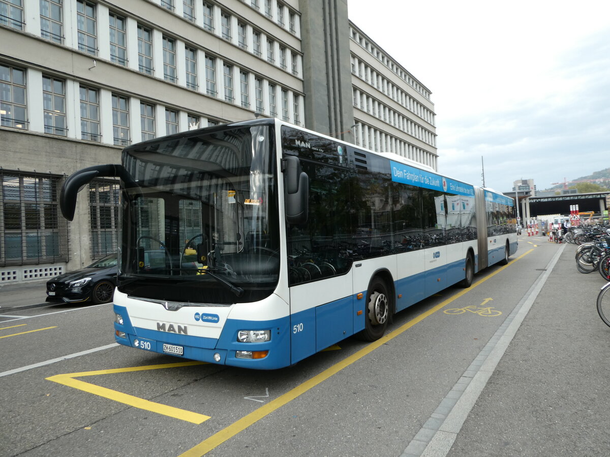 (241'638) - VBZ Zrich - Nr. 510/ZH 601'510 - MAN am 20. Oktober 2022 in Zrich, Sihlpost