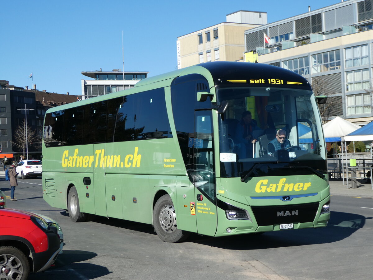 (246'128) - Gafner, Gwatt - Nr. 108/BE 26'580 - MAN am 15. Februar 2023 beim Bahnhof Thun