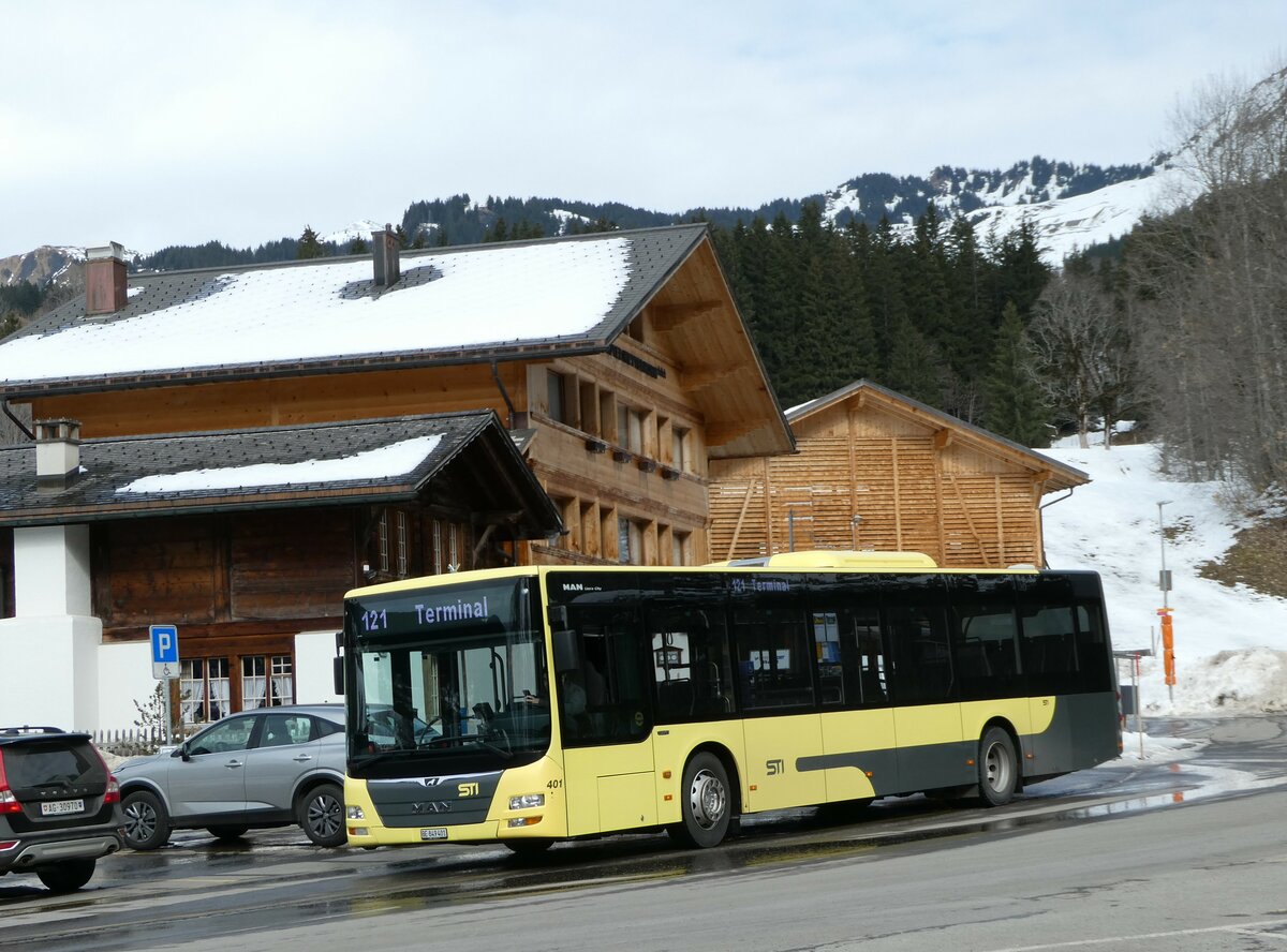 (246'261) - STI Thun - Nr. 401/BE 849'401 - MAN am 17. Februar 2023 in Grindelwald, Oberer Gletscher (Einsatz Grindelwaldbus)