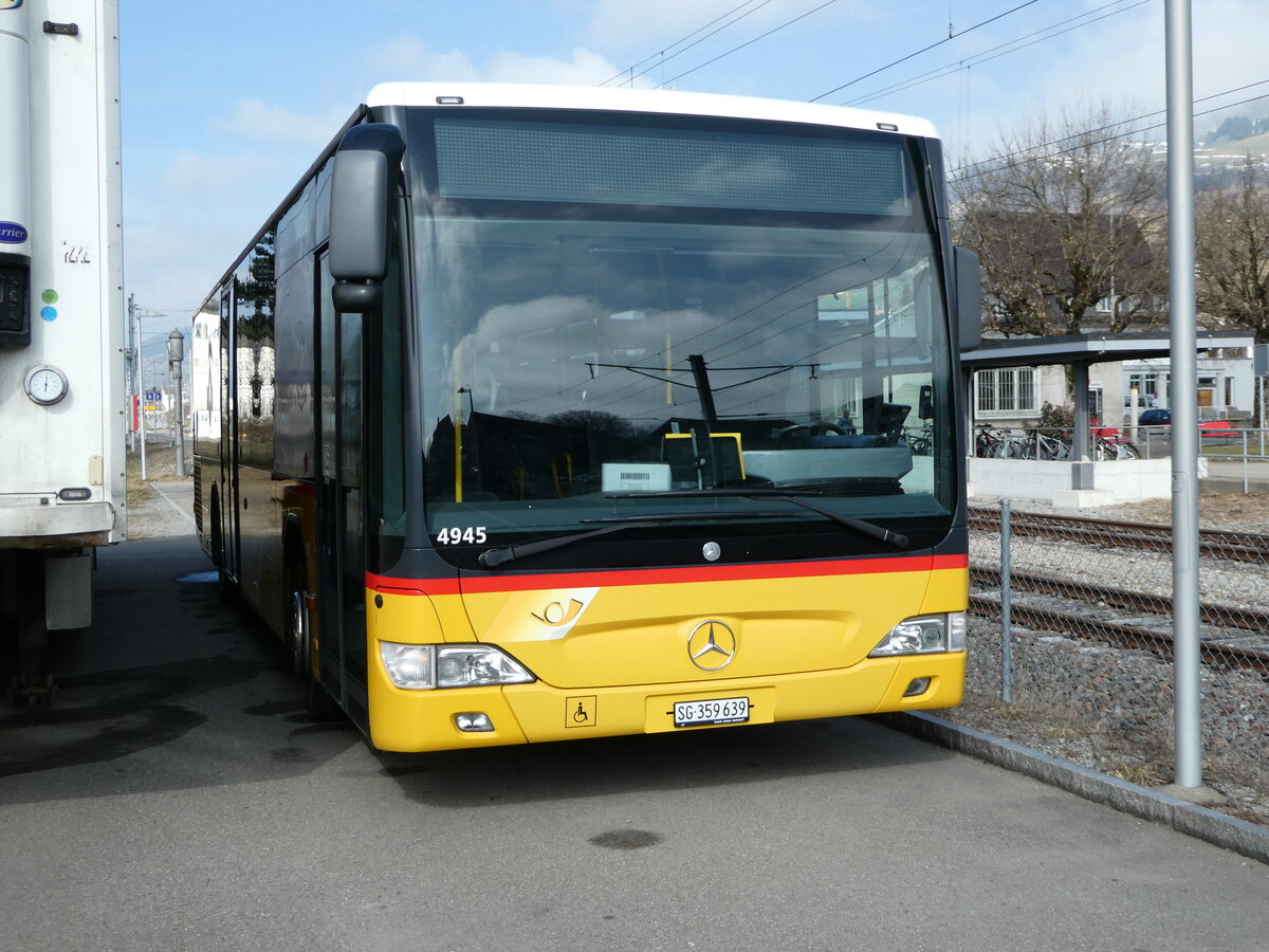 (246'832) - PostAuto Ostschweiz - SG 359'639/PID 4945 - Mercedes (ex Abderhalden, Wildhaus) am 4. Mrz 2023 in Nesslau, Garage