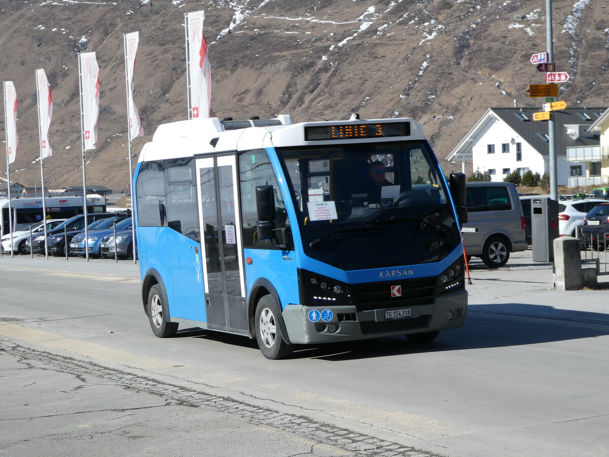 (246'936) - Thur-Taxi, Weinfelden - TG 154'318 - Karsan am 7. März 2023 in Andermatt, Gemsstockbahn (Einsatz Andermatt-Urserntal Tourismus)