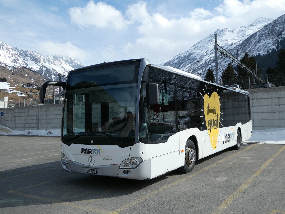 (246'942) - AAGU Altdorf - Nr. 14/UR 9347 - Mercedes am 7. März 2023 in Andermatt, Bahnhofplatz