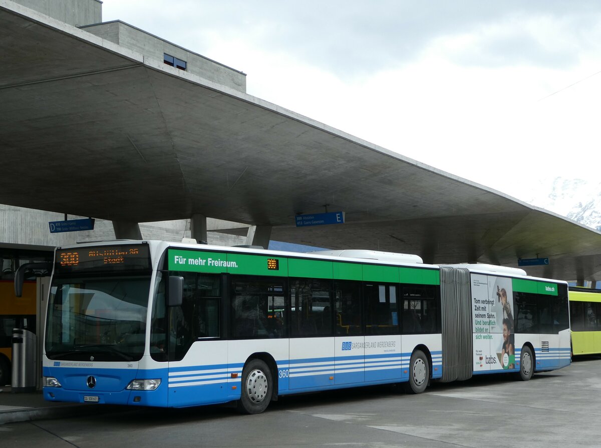 (247'020) - BSW Sargans - Nr. 360/SG 308'601 - Mercedes (ex RTB Altstätten Nr. 360; ex BSW Sargans Nr. 360) am 9. März 2023 beim Bahnhof Buchs