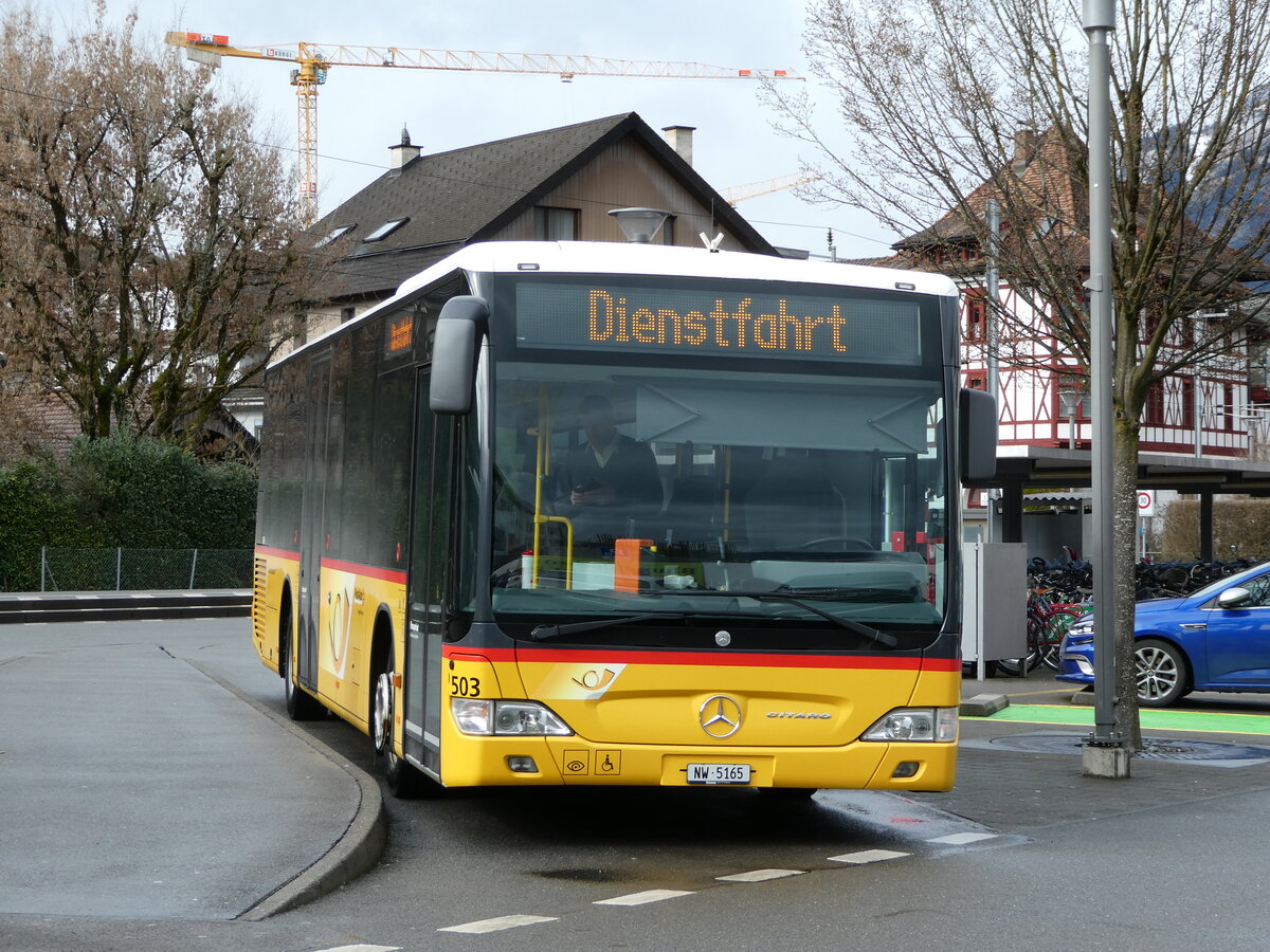 (247'066) - PostAuto Zentralschweiz - Nr. 503/NW 5165/PID 5266 - Mercedes (ex Nr. 53; ex Nr. 32; ex Thepra, Stans Nr. 32) am 10. März 2023 beim Bahnhof Stans