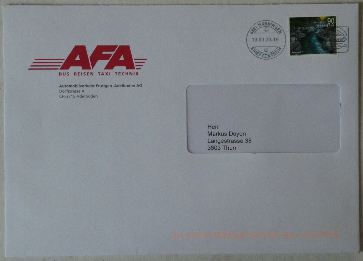 (247'549) - AFA-Briefumschlag vom 19. Mrz 2023 am 22. Mrz 2023 in Thun