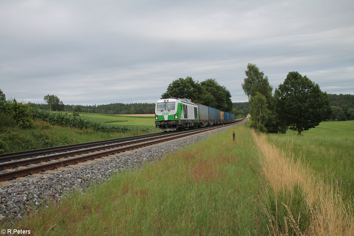 248 065 zieht bei Naabdemenreuth den Tchibo-Containerzug in Richtung Hof. 07.07.24